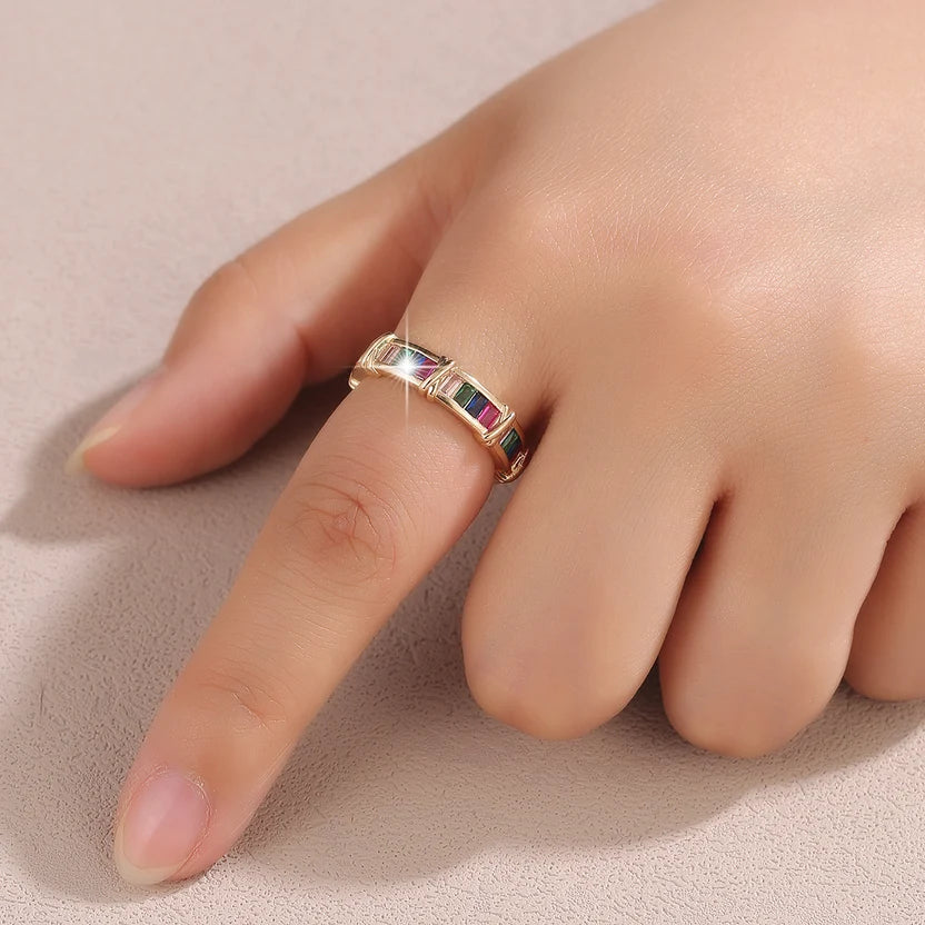 Elara - Multicolour Baguette Crystal Ring For Women