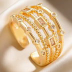 Multilayer Crystal Studded Adjustable Statement Ring For Women