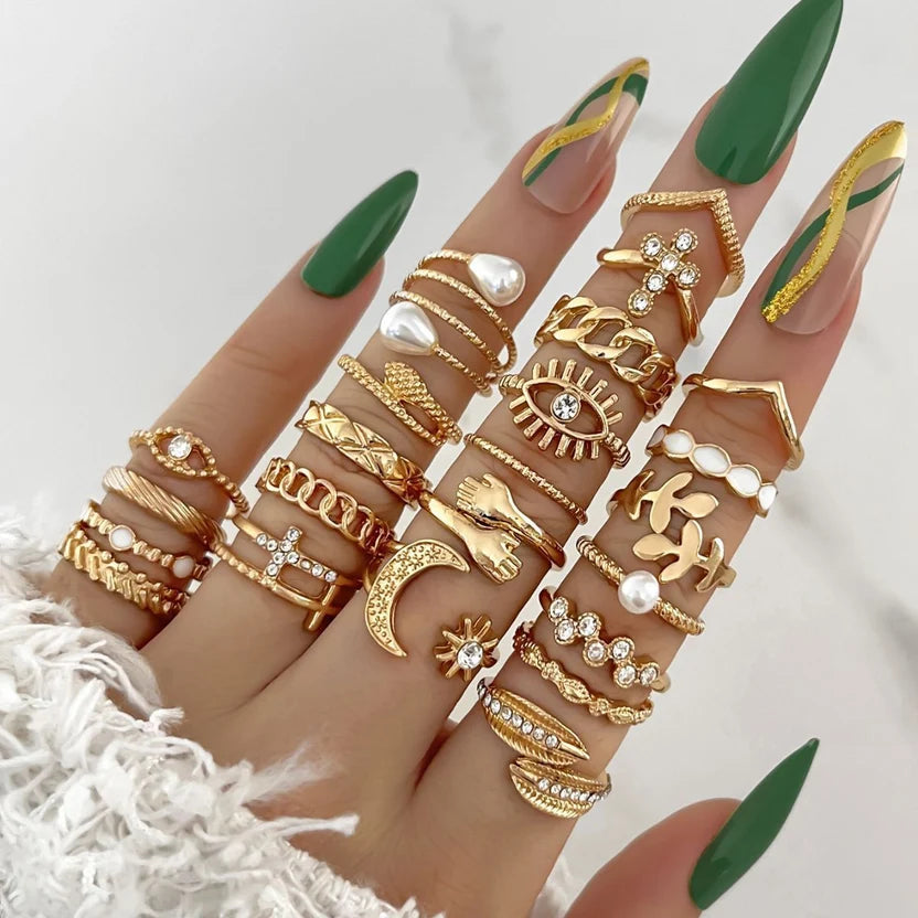 Pearl & Crystal Stackable Ring Set For Women