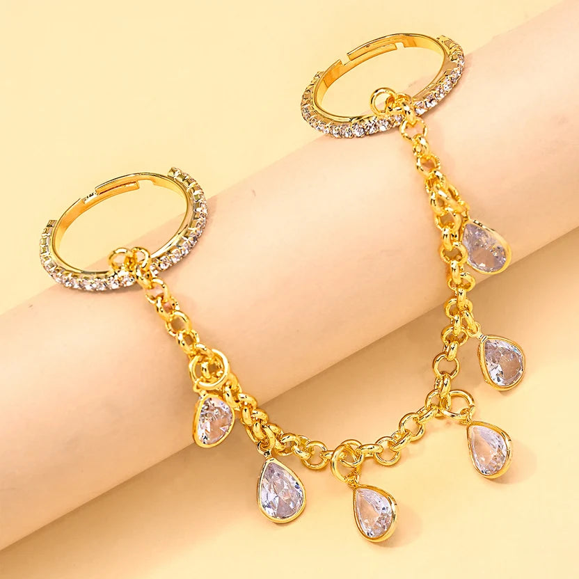 Crystal Studded Teardrop Chain Ring For Women