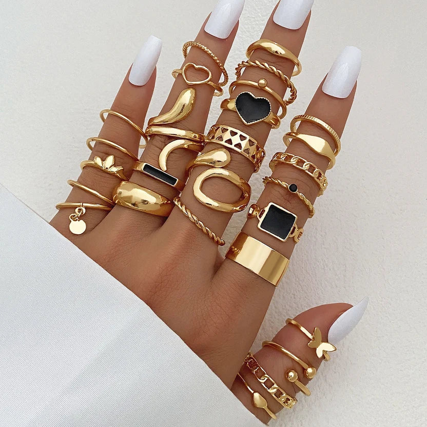 Enamel & Multidesign Stackable Ring Set For Women