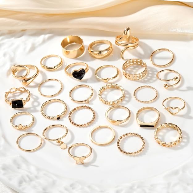 Enamel & Multidesign Stackable Ring Set For Women