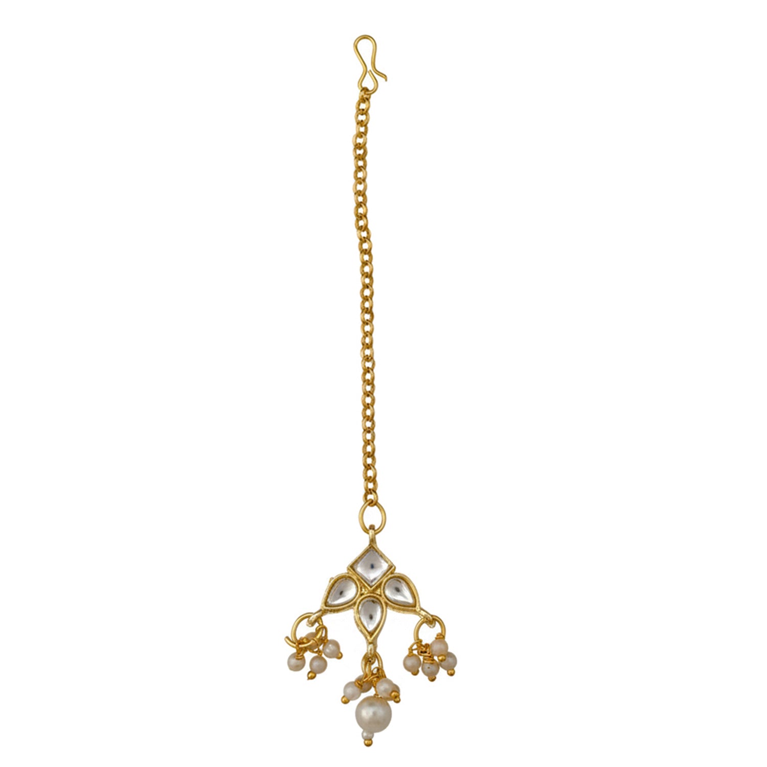 Aarohi- Kids Gold-Tone Pearl & Kundan Jewellery Set | Necklace, Earrings, Bracelet & Maang Tikka for Girls
