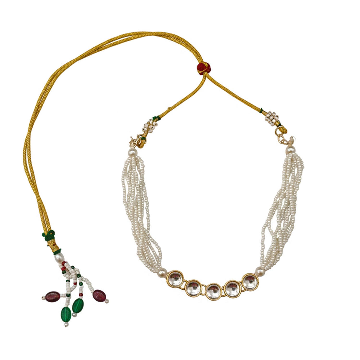 jyoti- Kids Pearl White Kundan Jewellery Set | Necklace, Earrings, Bracelet & Maang Tikka for Girls