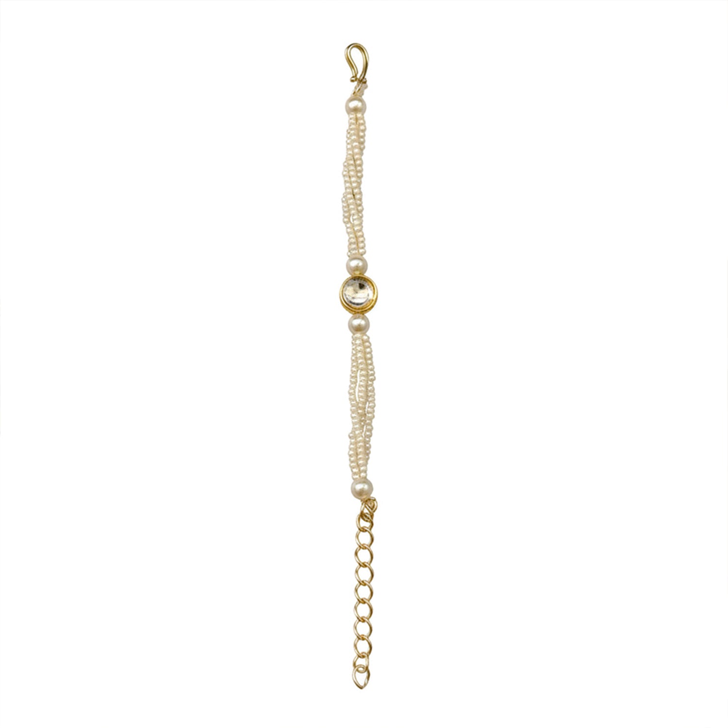 jyoti- Kids Pearl White Kundan Jewellery Set | Necklace, Earrings, Bracelet & Maang Tikka for Girls