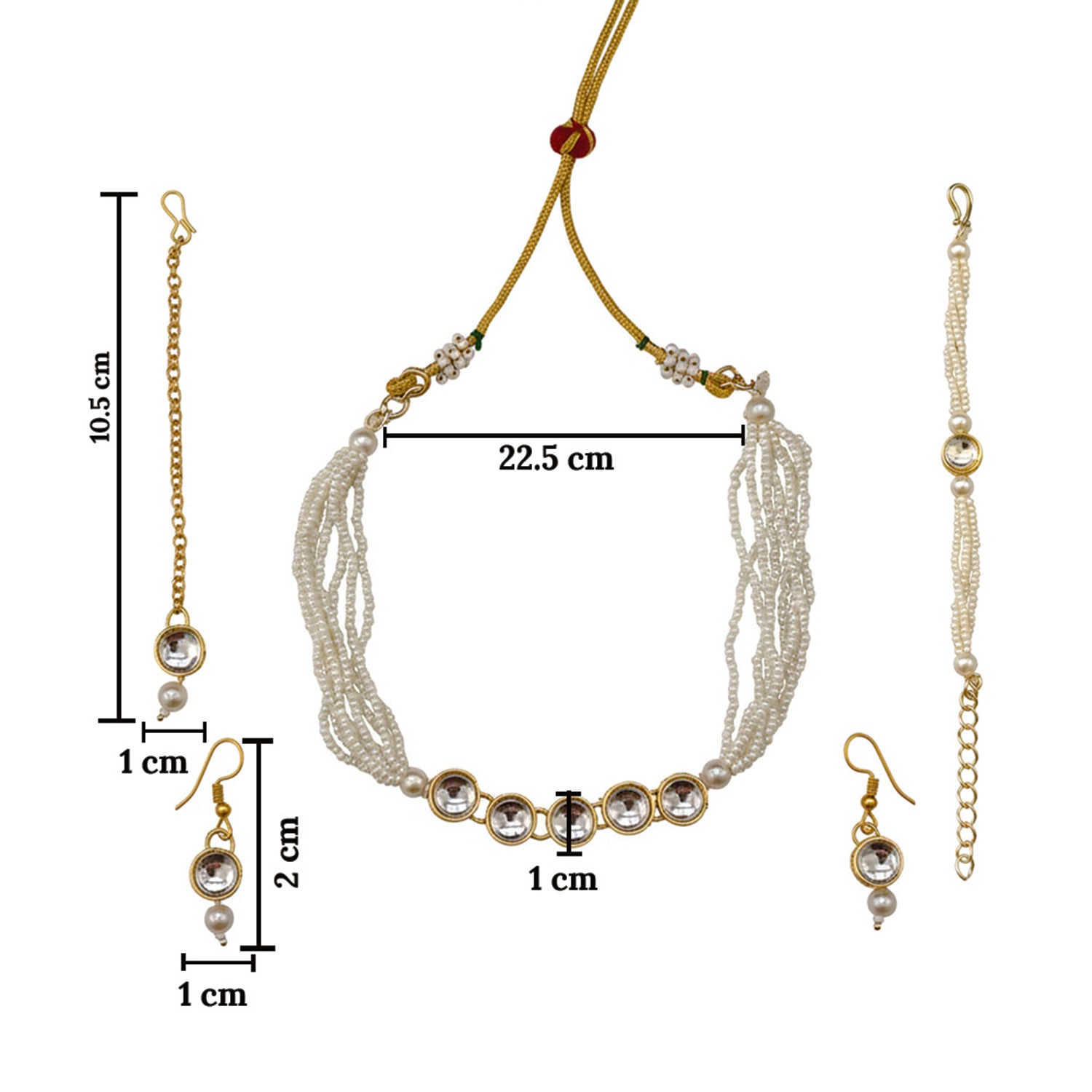 jyoti- Kids Pearl White Kundan Jewellery Set | Necklace, Earrings, Bracelet & Maang Tikka for Girls