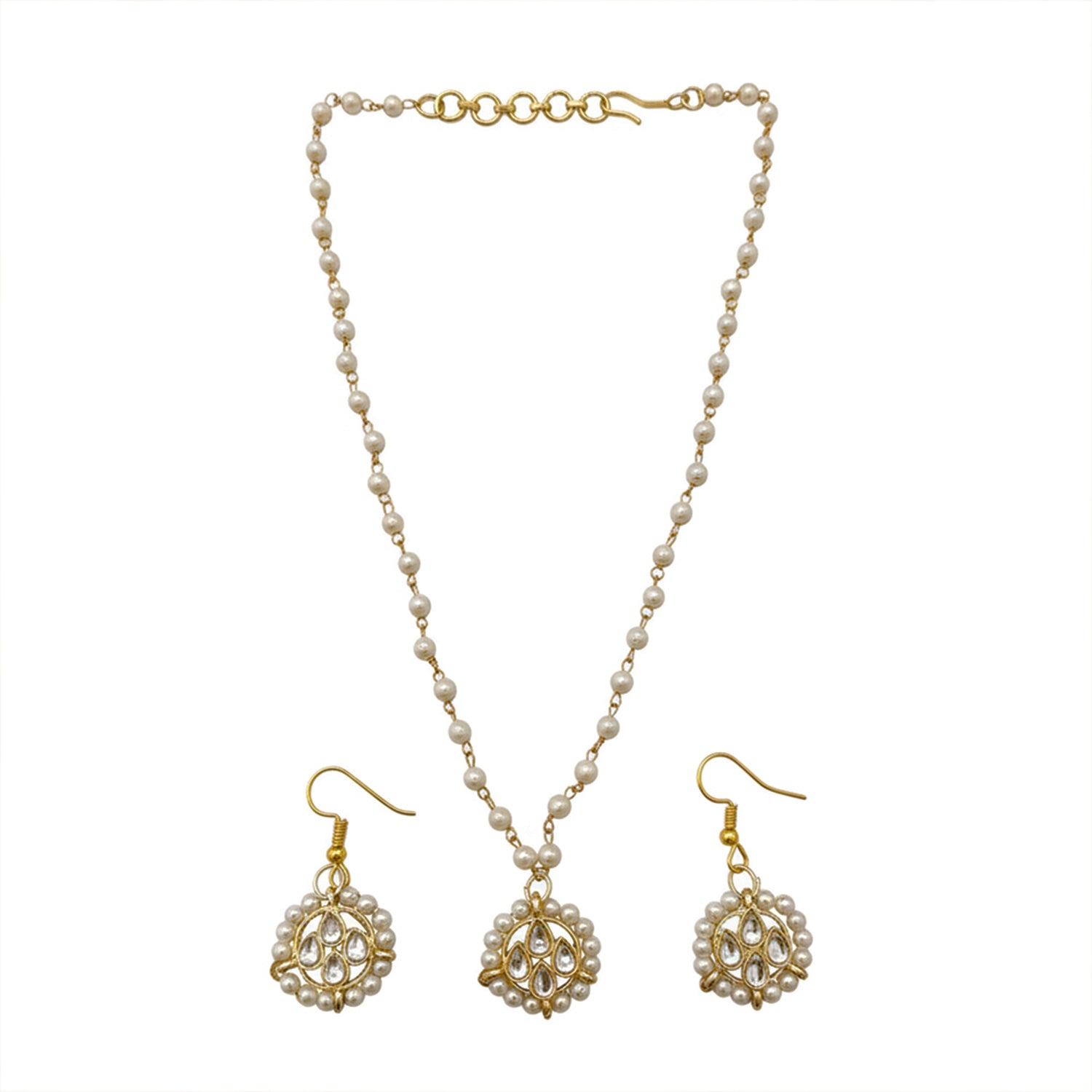 Shirin- Kids Pearl Kundan Jewellery Set | Necklace, Earrings & Bracelet for Girls
