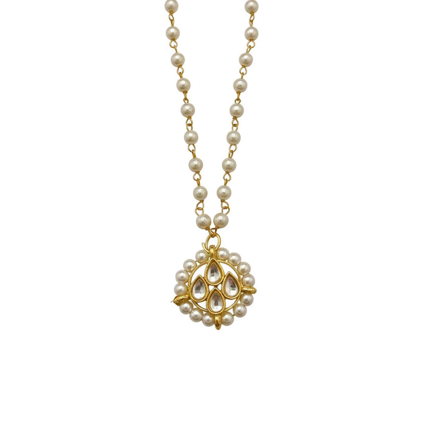Shirin- Kids Pearl Kundan Jewellery Set | Necklace, Earrings & Bracelet for Girls