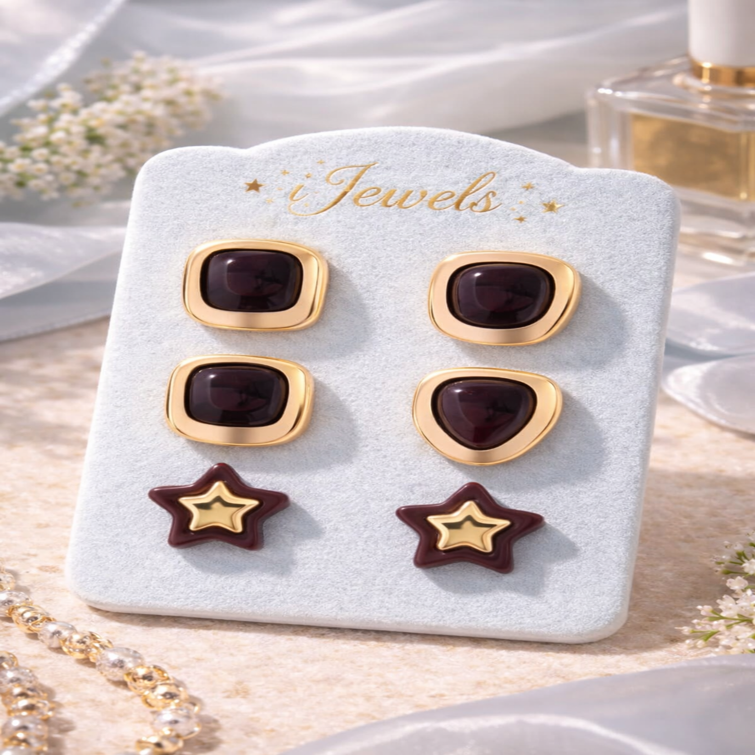 Wine Luxe – Set of 3 Quirky Enamel Stud Earrings