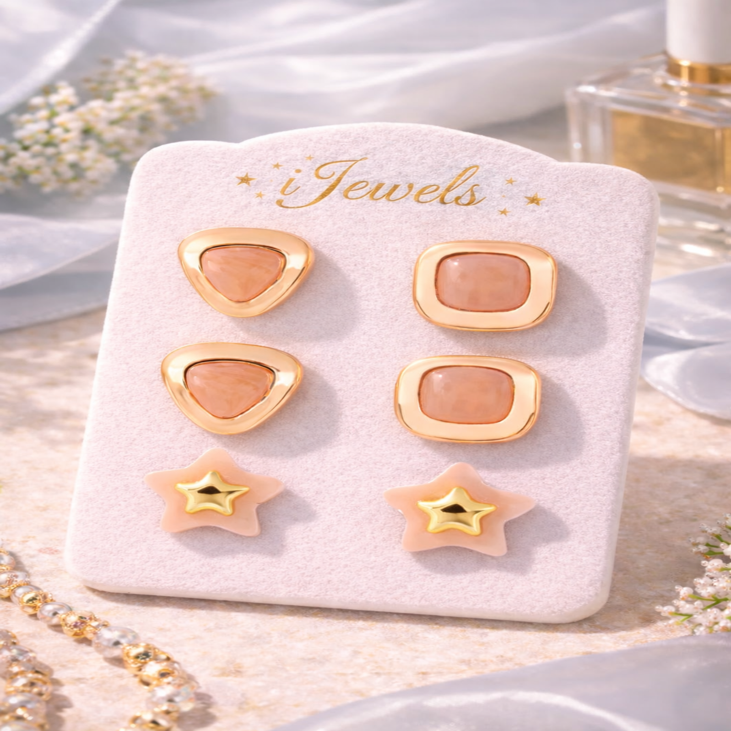 Peach Glow – Set of 3 Quirky Enamel Stud Earrings