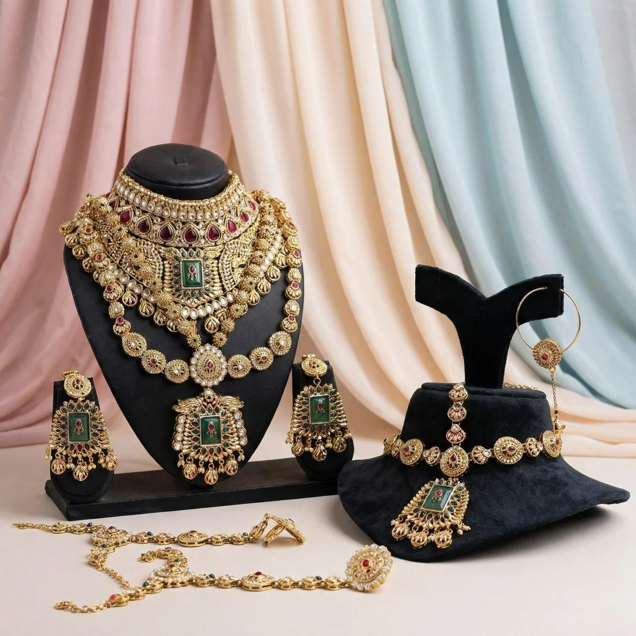 Indumati- Royal Heritage Antique Gold Plated Polki Kundan Bridal Necklace Set