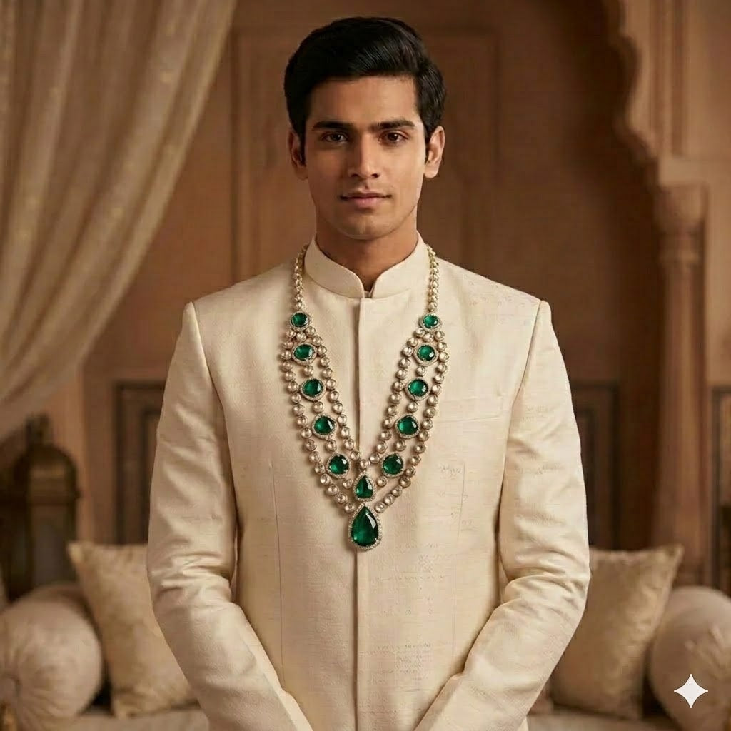 Shaurya- Emerald Elegance Double Layer Polki Mala