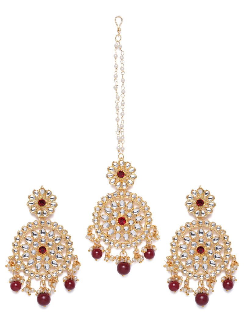 Jisha Maroon Maangtikka earring set