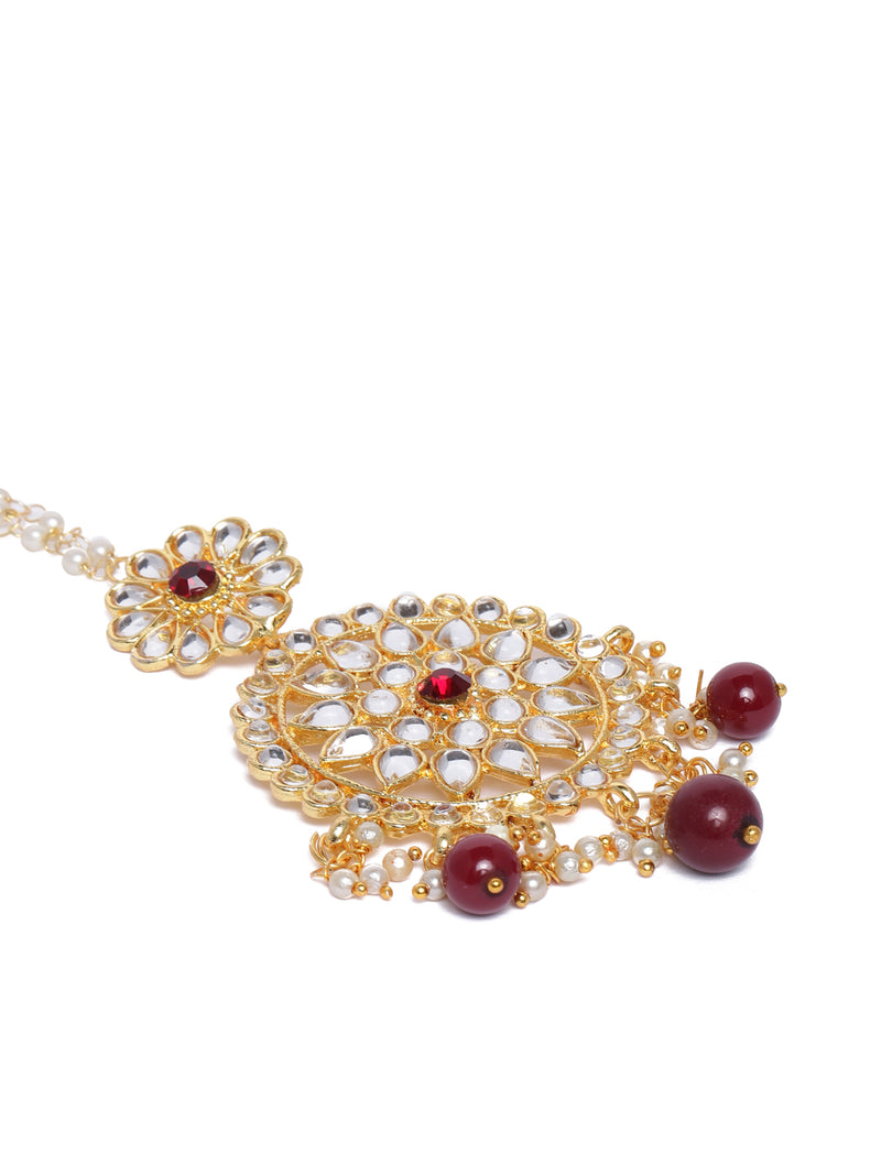 Jisha Maroon Maangtikka earring set