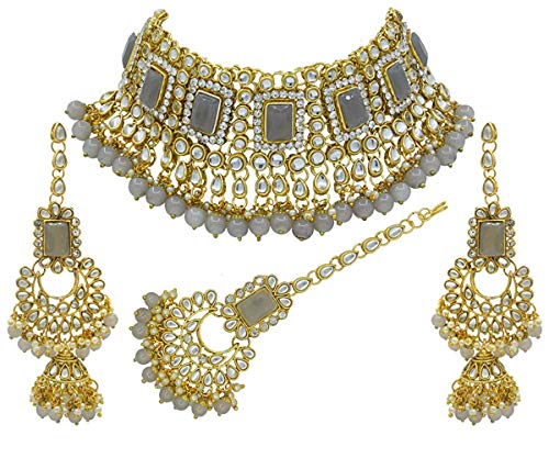 kundan , stones , pearls choker jewellery set 
