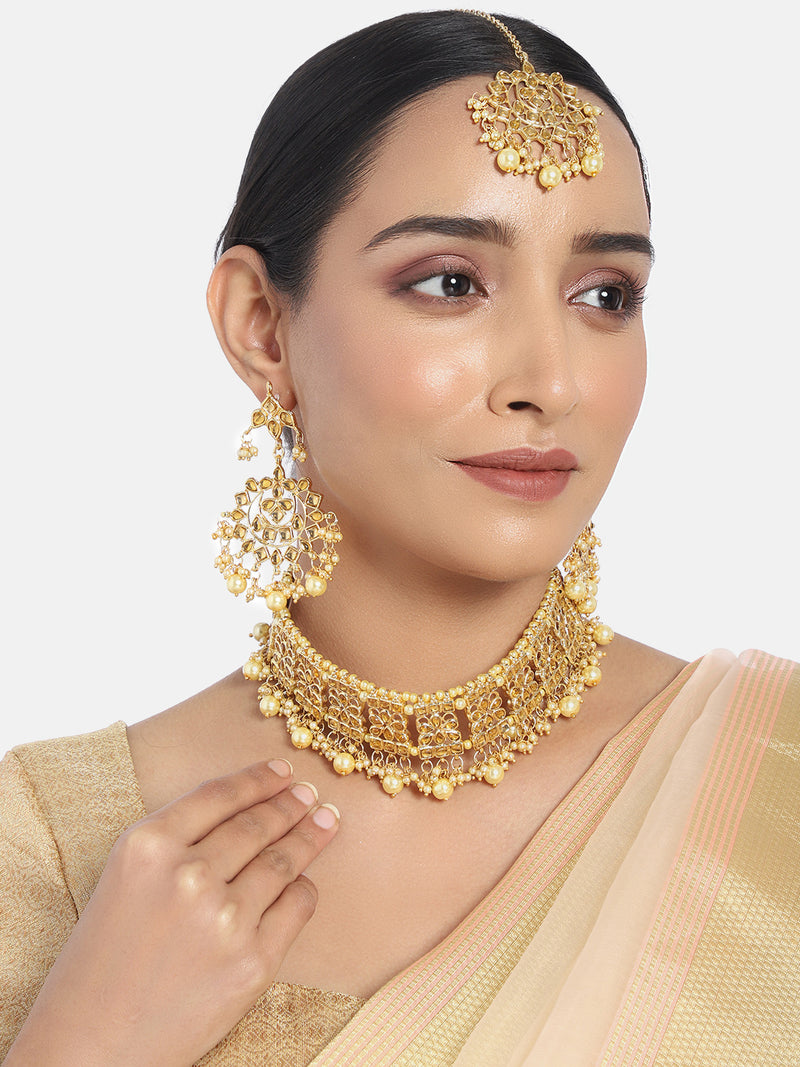 kundan , pearls , choker set