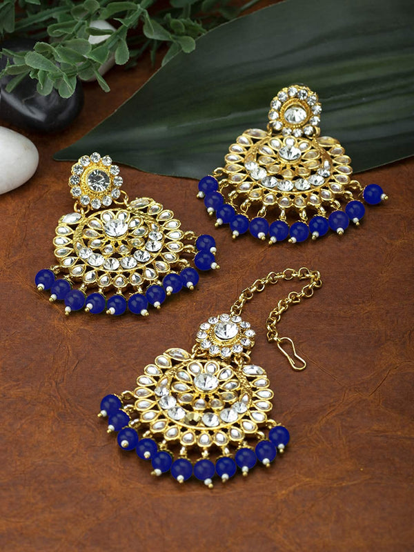 Bahubali Earrings and Maang Tikka in Sky Blue Colour Long Party Wear Kundan  Pearl Blue MaangTikka and Ear Rings