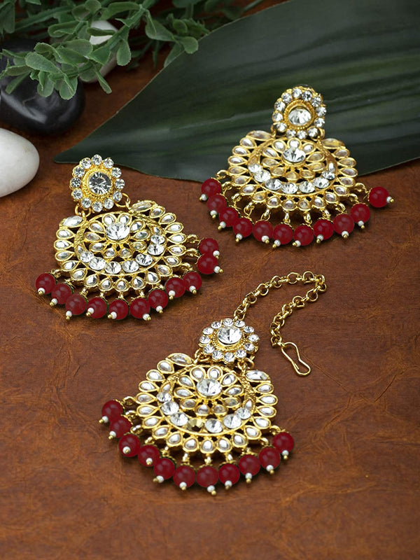 Shanvi Red Maangtikka Earring Set