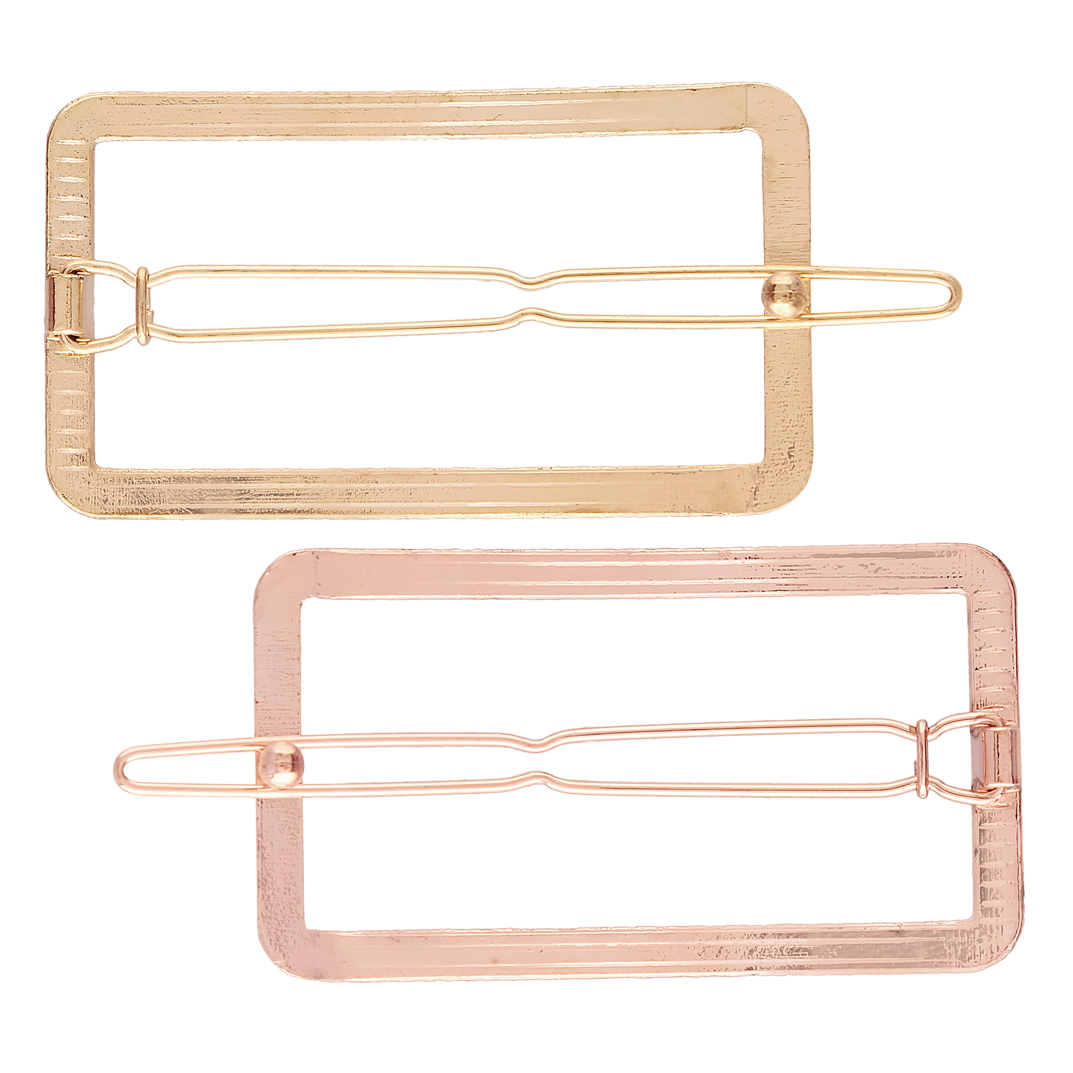 Women Set of 2 Toned Rectangle Shaped Hair Pins (Rosegold and Gold)