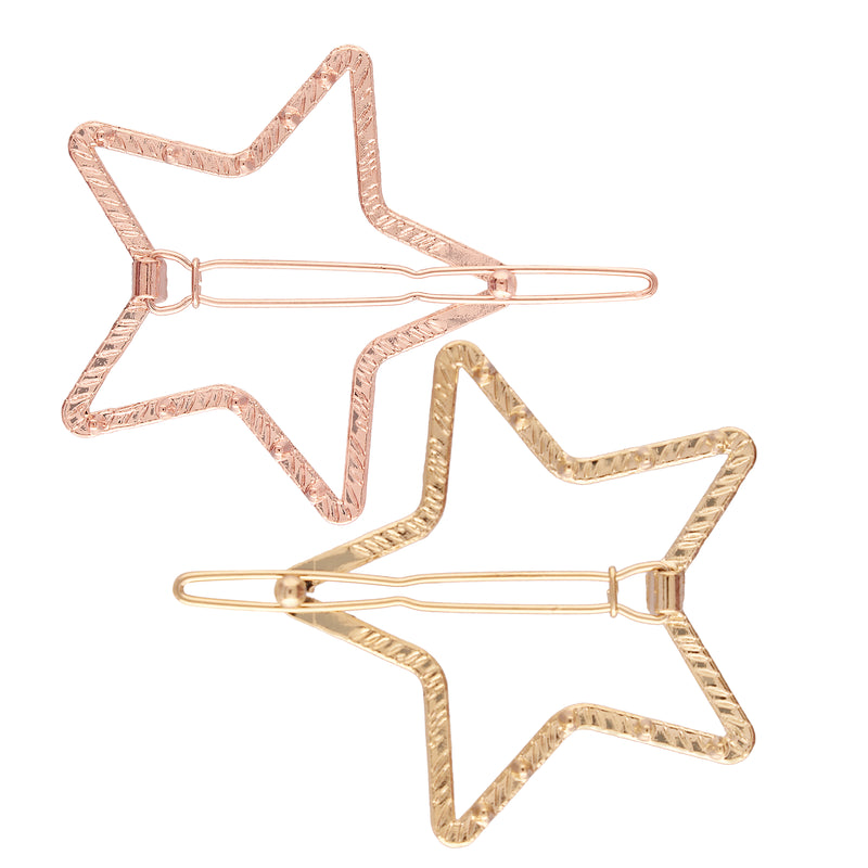 Women Set of 2 Star Shaped Hair Pins (Rosegold and Gold)