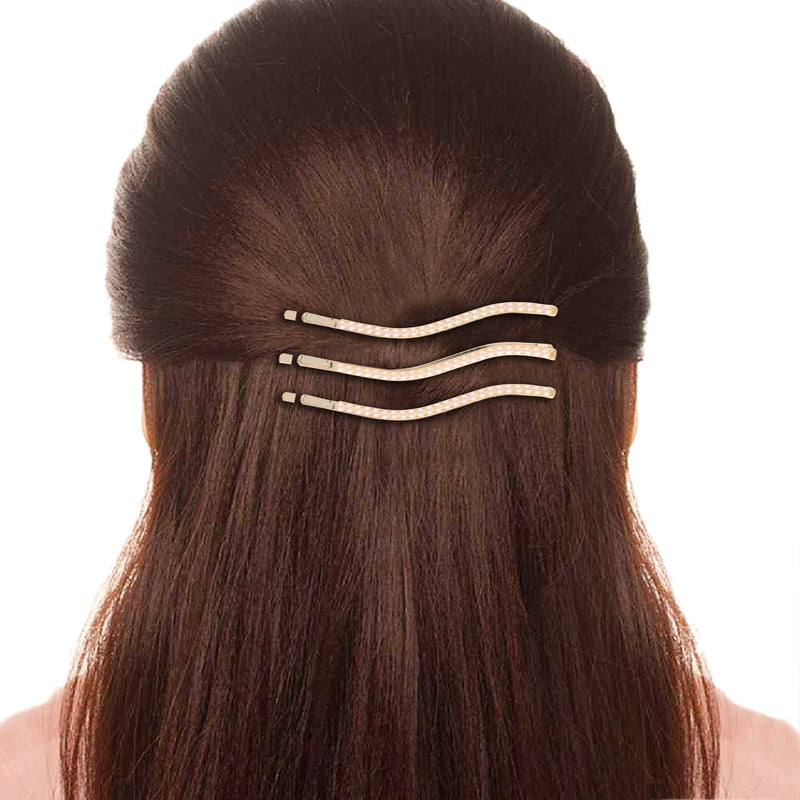 Set of 3Gold Pearl Hair Clips/Pins For Women