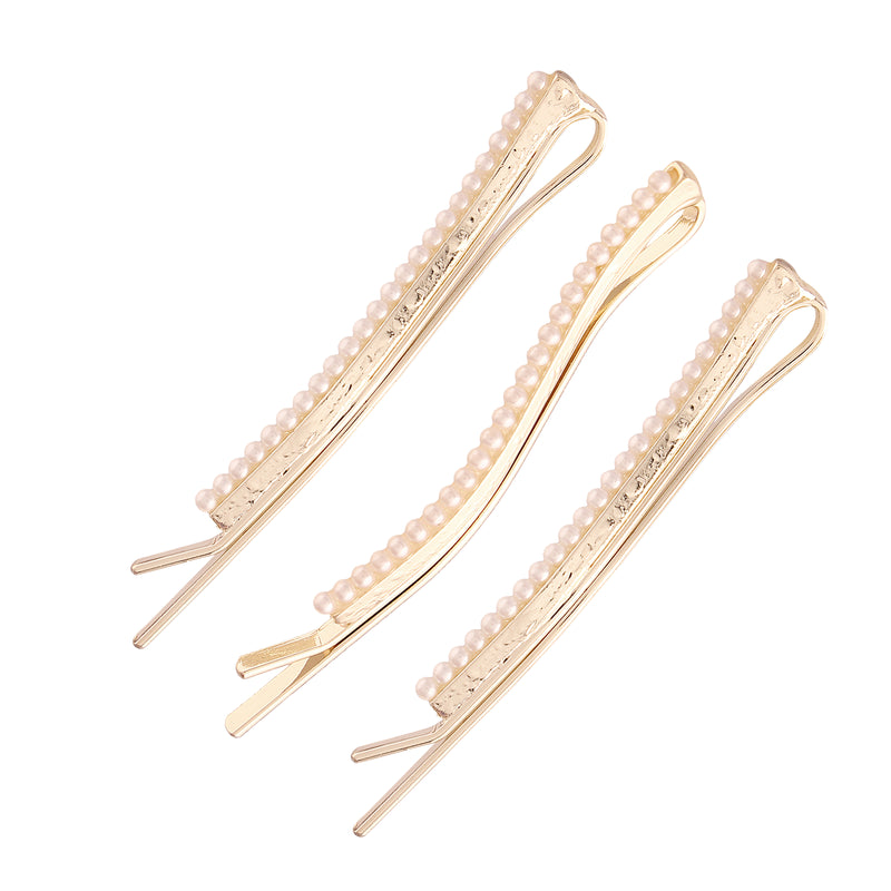 Set of 3Gold Pearl Hair Clips/Pins For Women