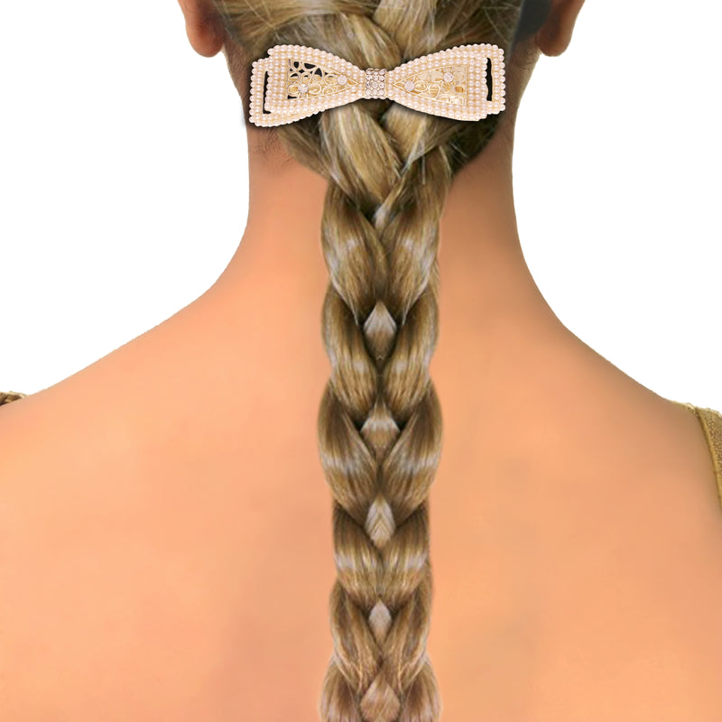 Pearl Beaded Bow Hair Clip For Womens/Girls