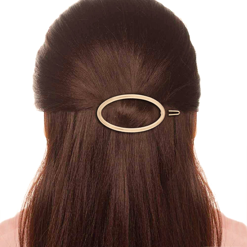 Women Set of 2 Oval Shaped Hair Pins (Rosegold and Gold)