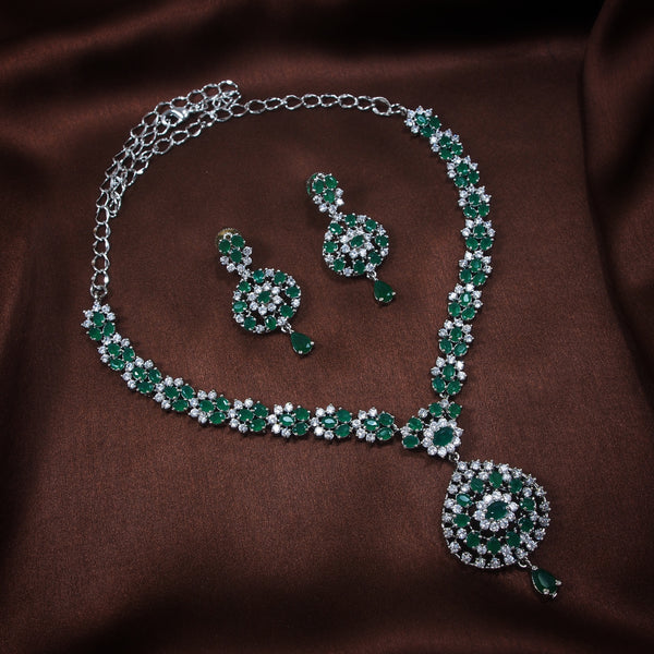 Gia Rhodium Green Jewellery Set