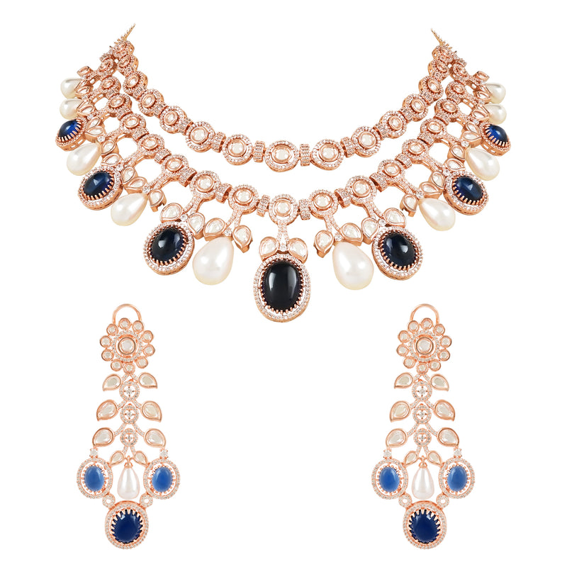 14KT Riverine Blue Topaz And Diamond Necklace