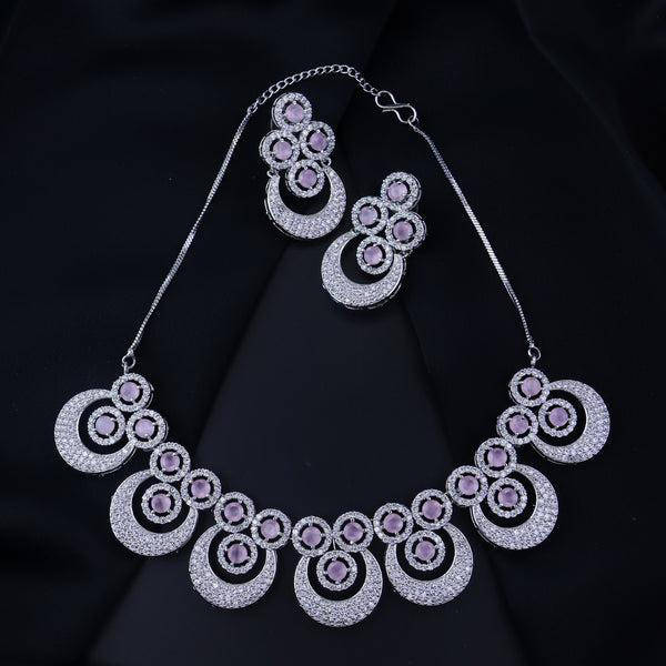 Aahana Rhodium Pink Jewellery Set