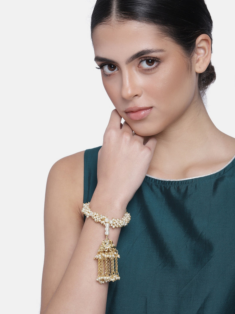  Pearl , kundan Jhumki Bracelet