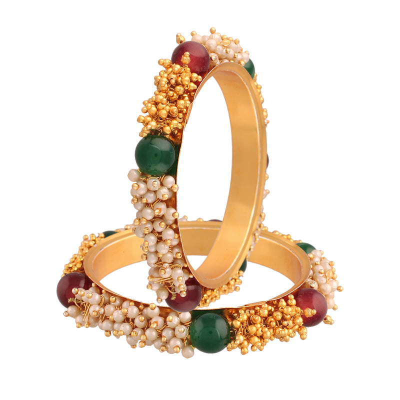  Gold Plated Traditional Pearl Beaded Bangle Set