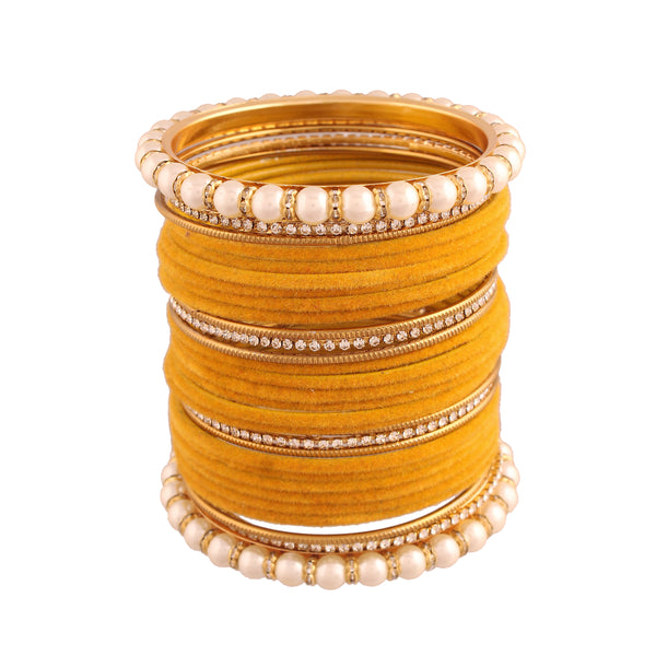 Velvet Chuda Bangle Set With Pearl , stone beaded Kada