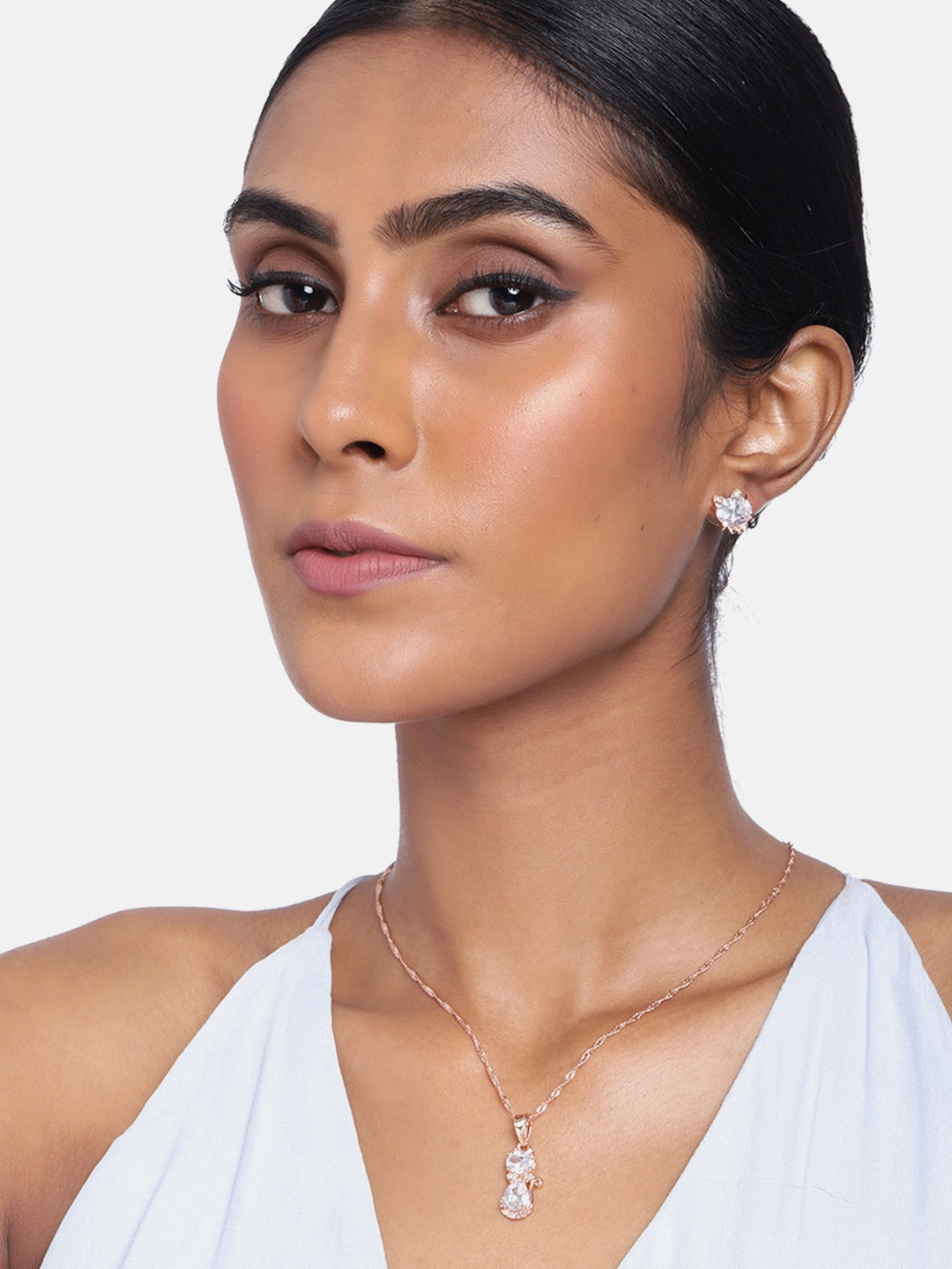 rose gold chain pendent ,  american daimond drop earring