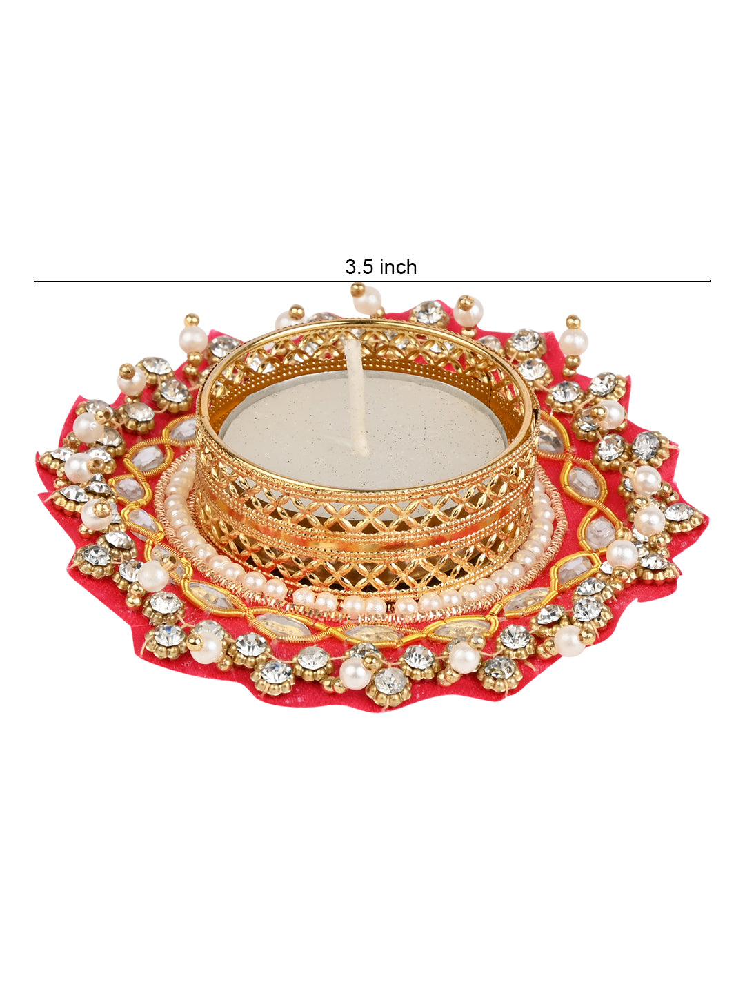 Festive Pearl & Kundan Studded Diyas with tealights - Set of 2