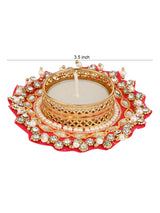Festive Pearl & Kundan Studded Diyas with tealights - Set of 2
