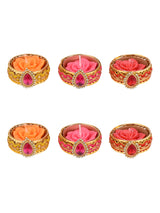 Festive Kundan Studded Diyas with tealights - Set Of 6