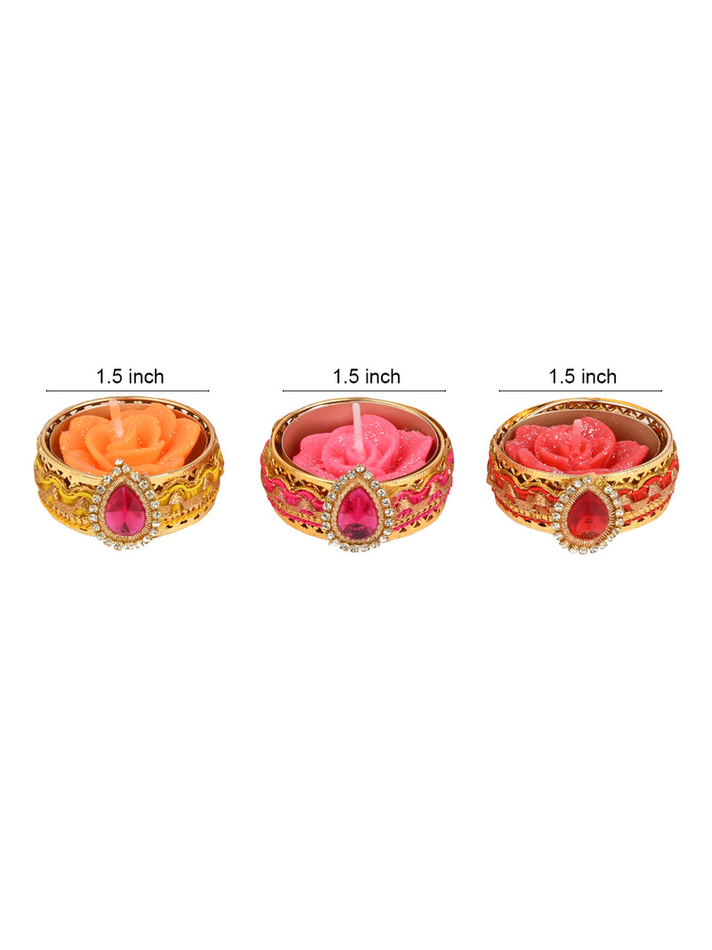 Festive Kundan Studded Diyas with tealights - Set Of 6