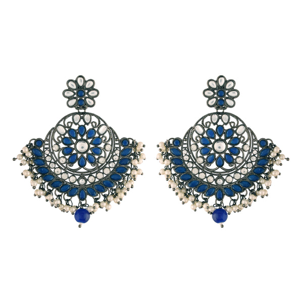 silver oxidised ,kundan, stone studed , pearls earring 