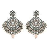 silver oxidised ,kundan, stone studed , pearls earring 