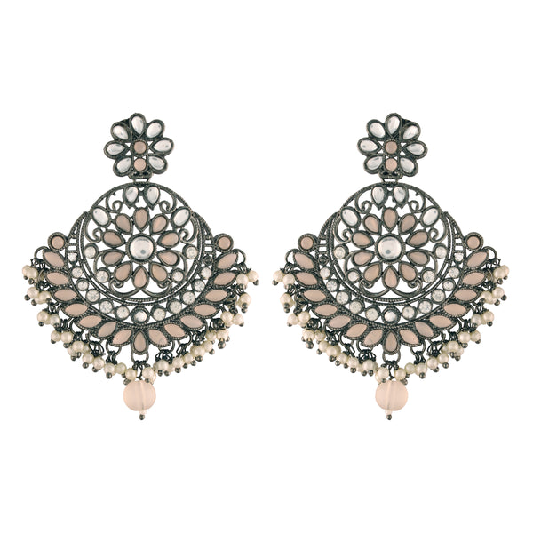 silver oxidised ,kundan, stone studed , pearls earring 
