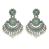 silver oxidised ,kundan, stone studed , pearls meenakari  earring 