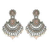 silver oxidised ,kundan, stone studed , pearls meenakari  earring 