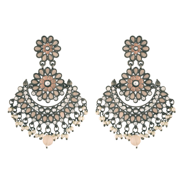 silver oxidised ,kundan, stone studed , pearls meenakari  earring 