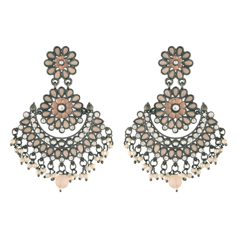 silver oxidised ,kundan, stone studed , pearls meenakari  earring 