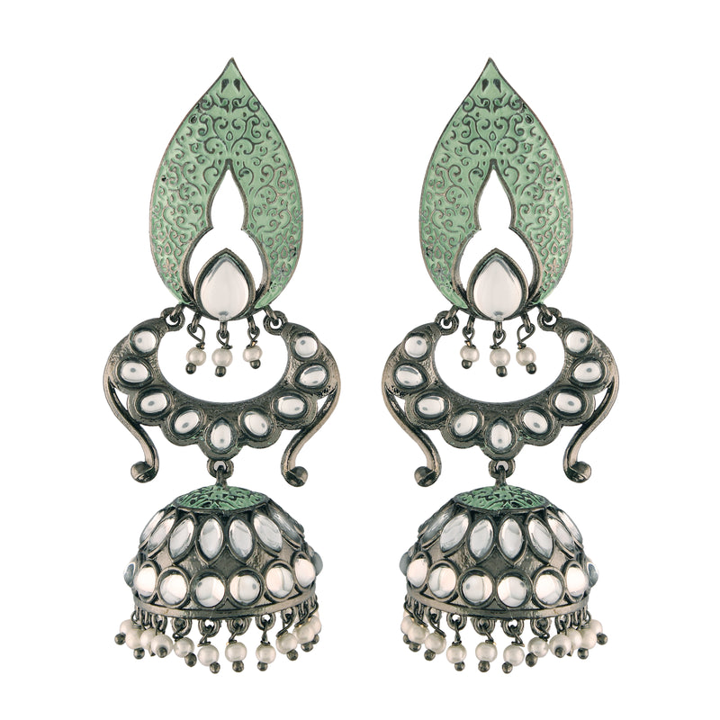 silver oxidised ,kundan, pearls meenakari  earring