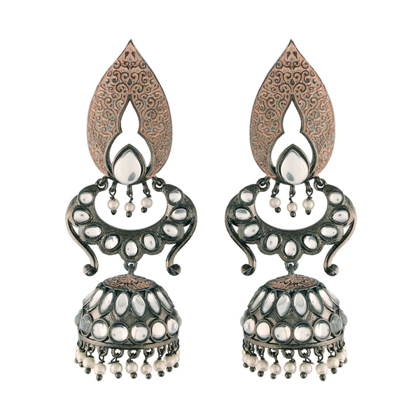 silver oxidised ,kundan, pearls meenakari  earring