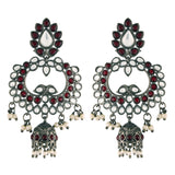 silver oxidised ,kundan, pearls meenakari  earring