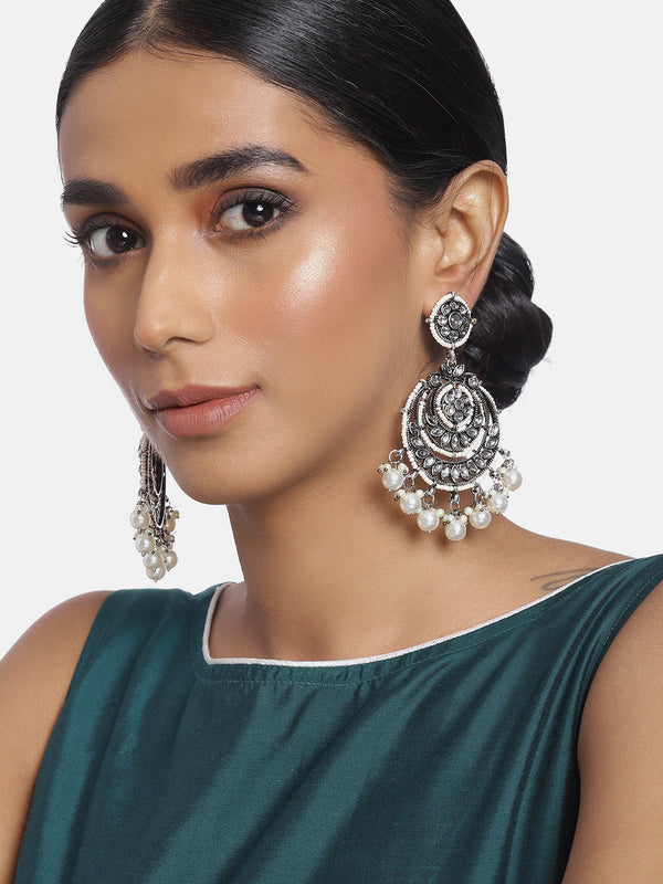 oxidised  , kundan , pearls earrings